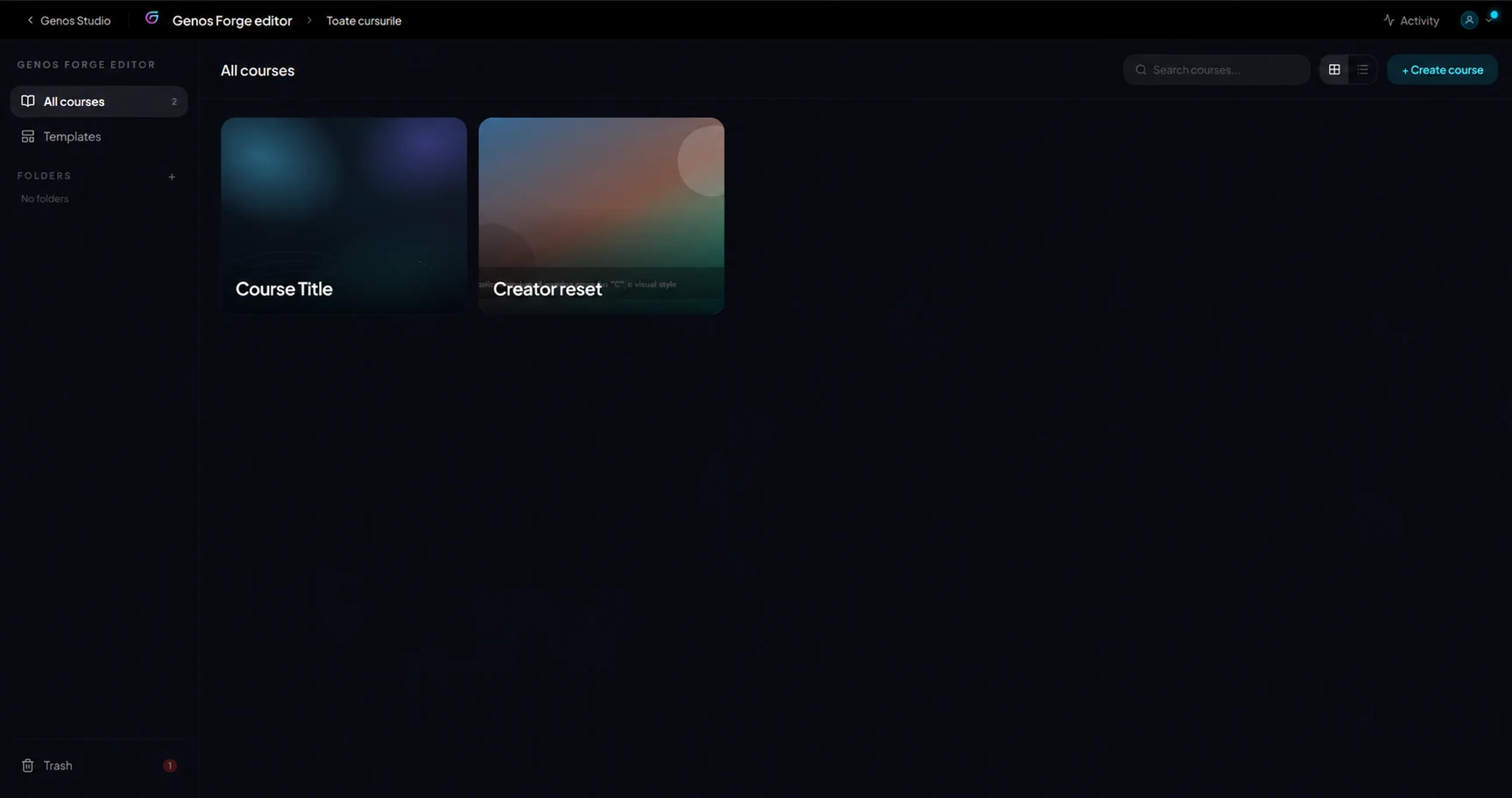 Genos Forge editor: lista cursurilor
