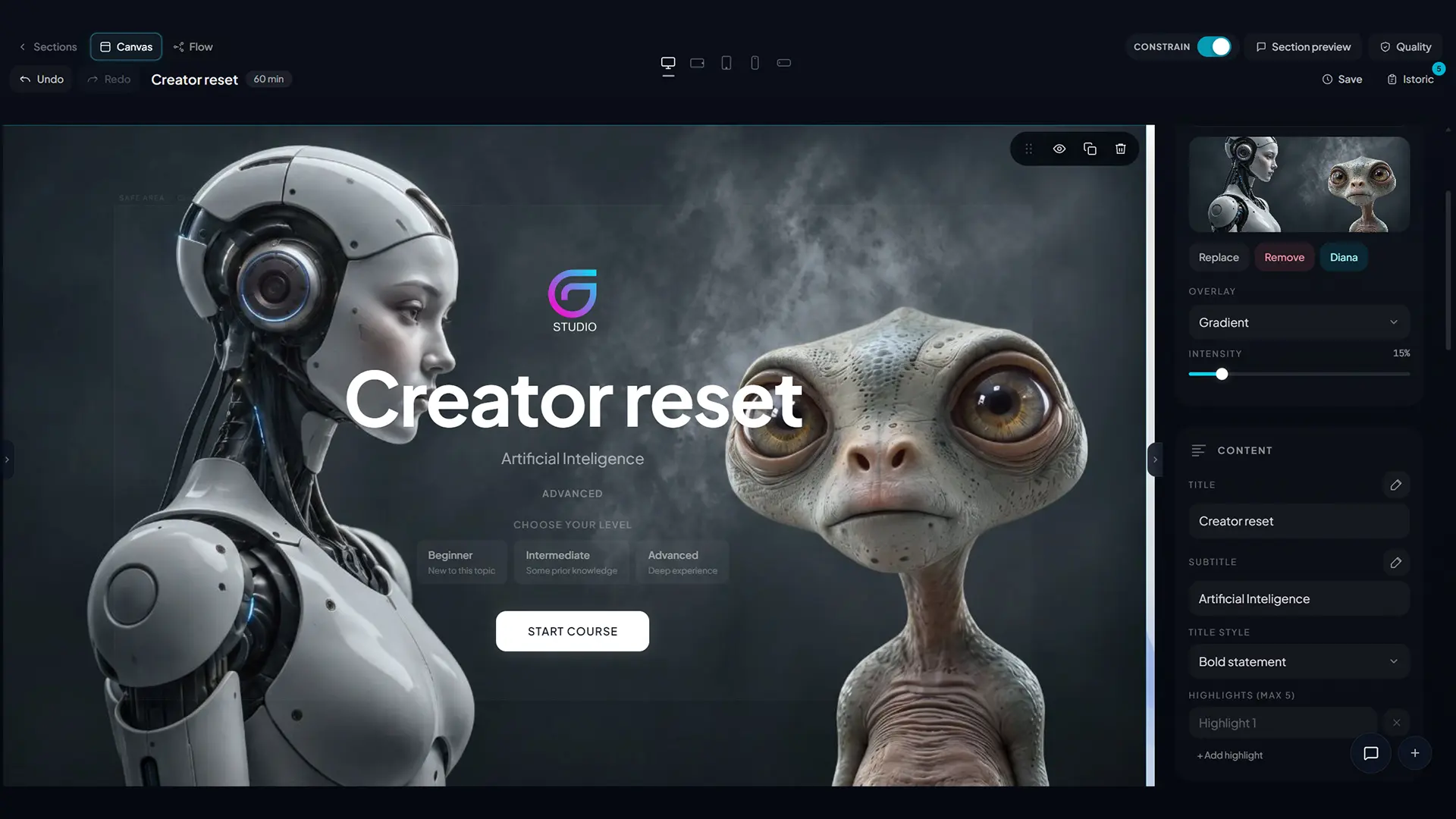 GENOS Forge — Canvas și editorul coverului