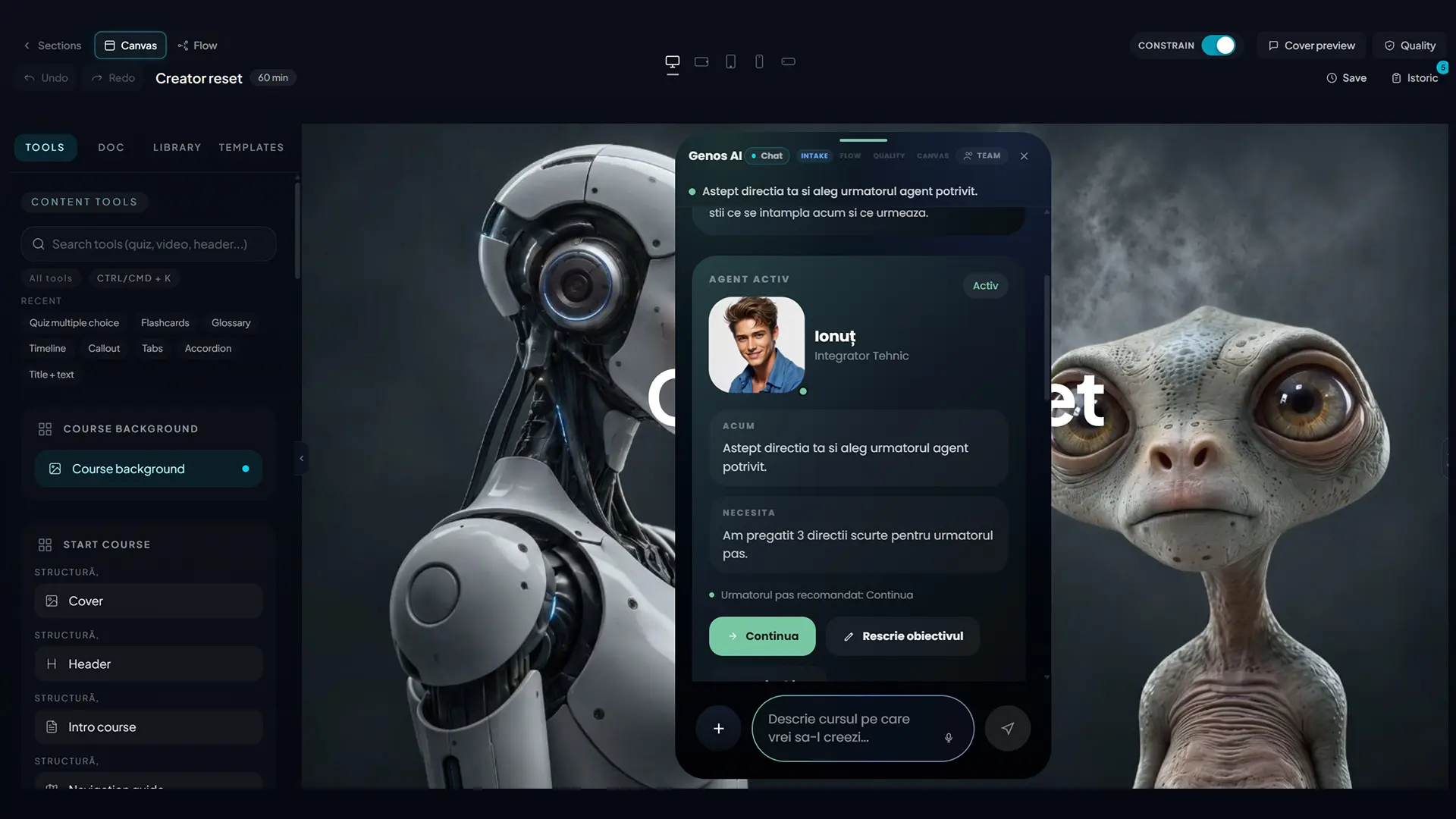 GENOS Forge — Agent activ în contextul Canvas